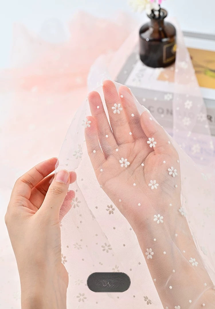 Flocked Mesh Organza, Snowflake & Plum Blossom, for Dresses, Curtains & Backdrops - Cherry Blossom Pink