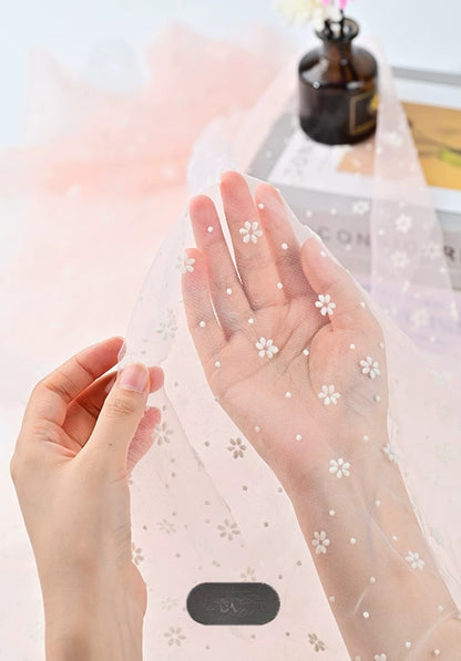 Flocked Mesh Organza, Snowflake & Plum Blossom, for Dresses, Curtains & Backdrops - Cherry Blossom Pink
