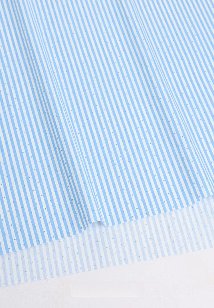 Cotton Fabric, Plaid Stripe & Polka Prints, for Bedding, Tablecloths & Garments - Light Blue Stripe Dot