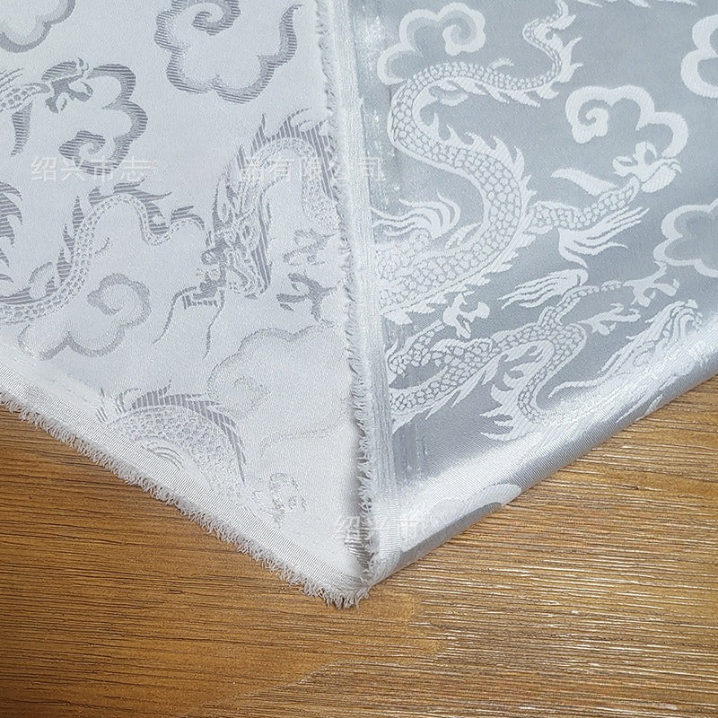 Dragon Brocade Satin Fabric By The Yard | 4 Colors, 59" Wide for Gowns & Costumes - White