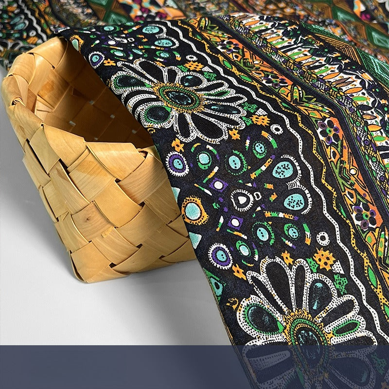 Cotton Linen Fabric, Ethnic Paisley Print, for Tablecloths, Curtains & Bags - Ocean Aran