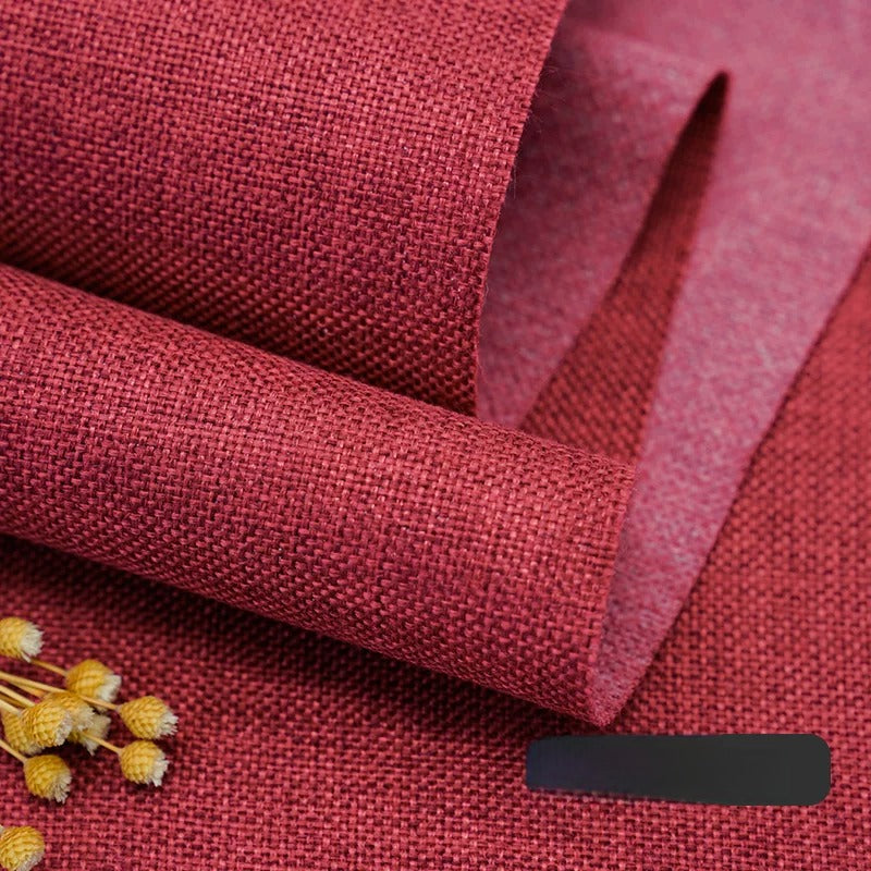 Cotton Linen Fabric, Heavy Plain Weave, for Sofa Covers, Tablecloths & Cushions - Wine Red