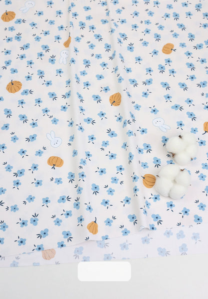 Cotton Fabric, Country Floral Prints, for Dresses, Skirts & Patchwork - Pumpkin Rabbit Garden
