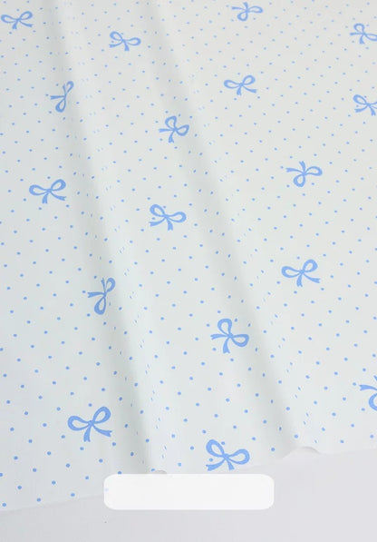 Cotton Fabric, Plaid Stripe & Polka Prints, for Bedding, Tablecloths & Garments - Sky Blue Bow Dot