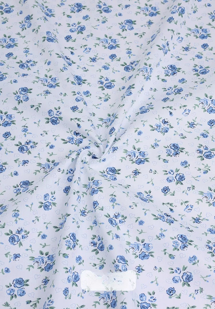 Cotton Fabric, Country Floral Prints, for Dresses, Skirts & Patchwork - Blue Rose