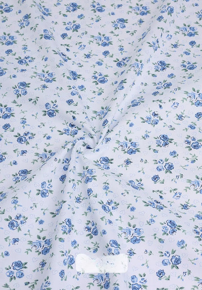 Cotton Fabric, Country Floral Prints, for Dresses, Skirts & Patchwork - Blue Rose