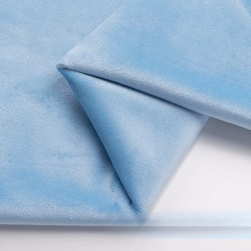 Velvet Fabric, Golden Velour Solid, for Cushions, Curtains & Costumes - Sky Blue