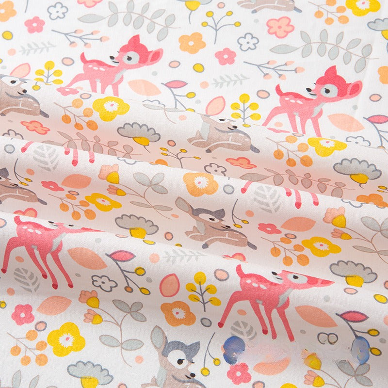 Cotton Poplin Fabric, Floral Printed, for Summer Shirts, Dresses & Blouses - Deer in Bloom