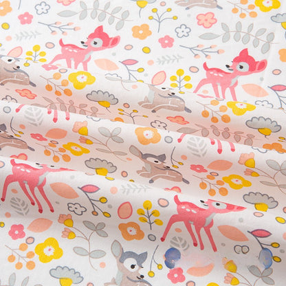 Cotton Poplin Fabric, Floral Printed, for Summer Shirts, Dresses & Blouses - Deer in Bloom