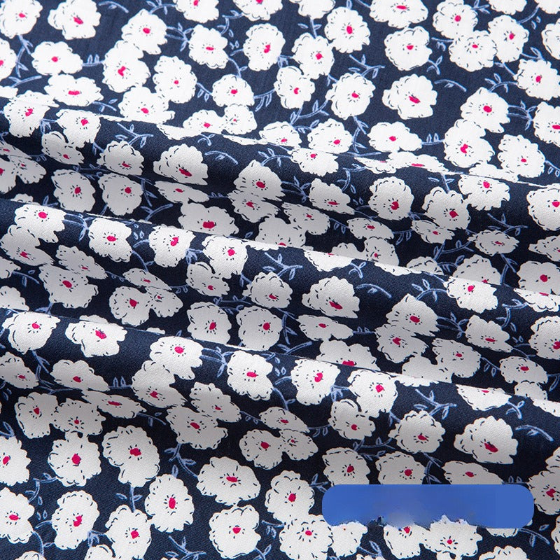 Cotton Poplin Fabric, Floral Printed, for Summer Shirts, Dresses & Blouses - Blue Kapok