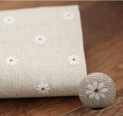 Heavy Cotton Linen Daisy Fabric, for Curtains & Upholstery - White Floral
