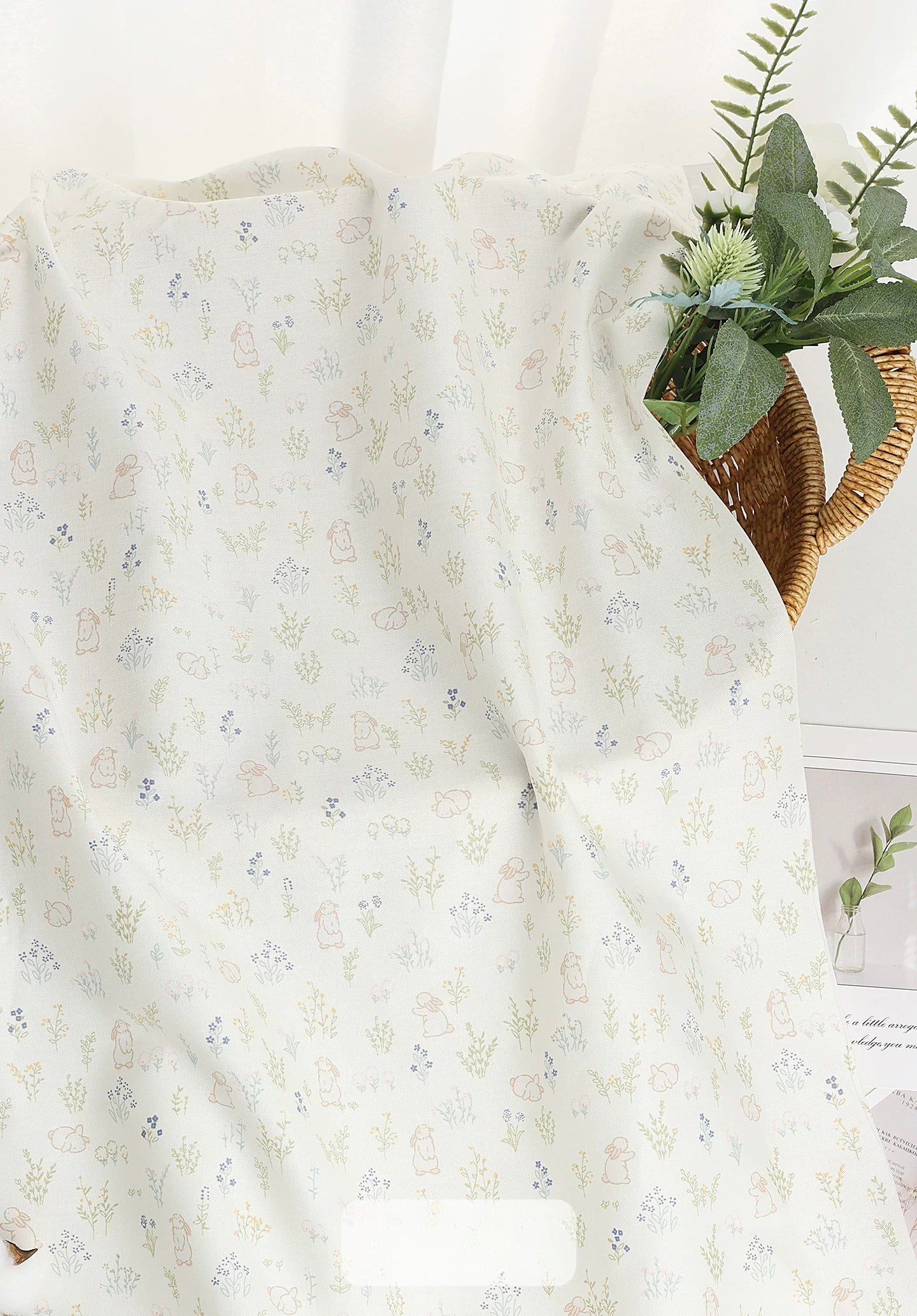 Class A Baby Cotton Fabric, Adorable Prints, for Babywear, Quilts & Bedding - Plain Flower Bunny