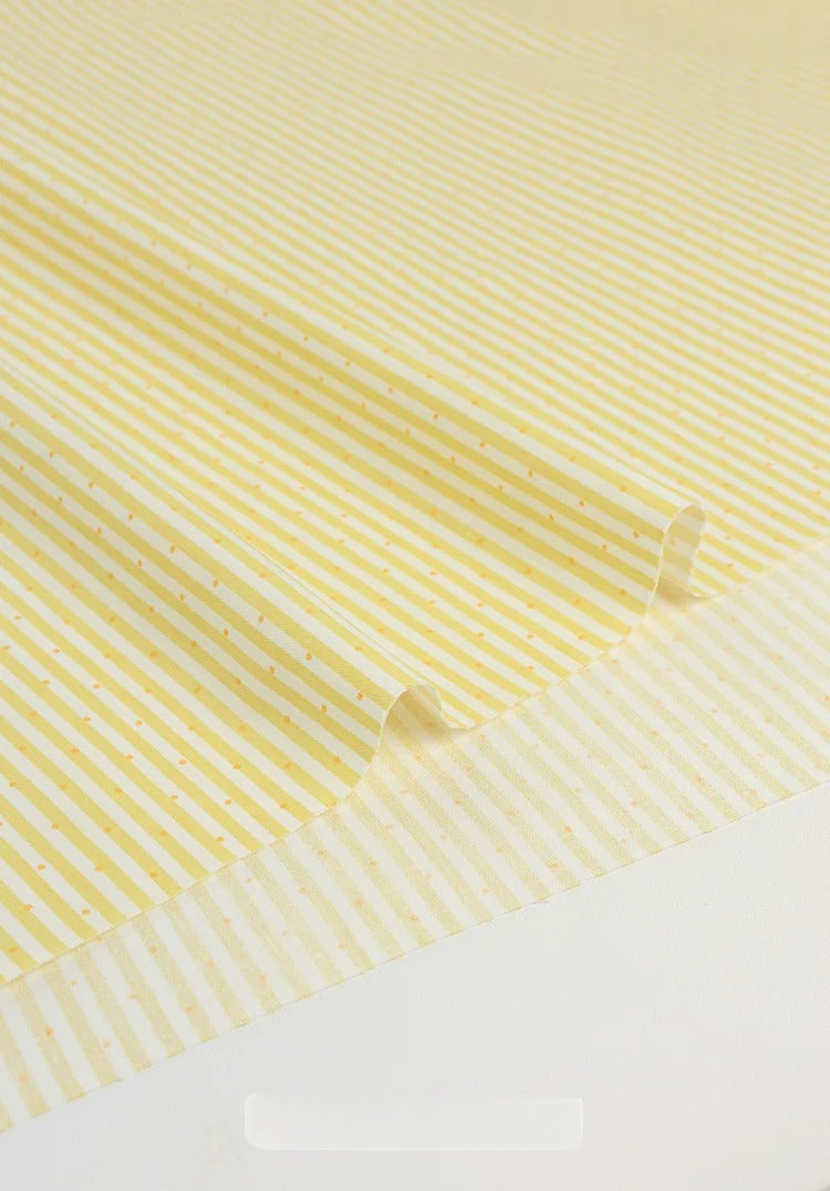 Cotton Fabric, Plaid Stripe & Polka Prints, for Bedding, Tablecloths & Garments - Lemon Stripe Dot