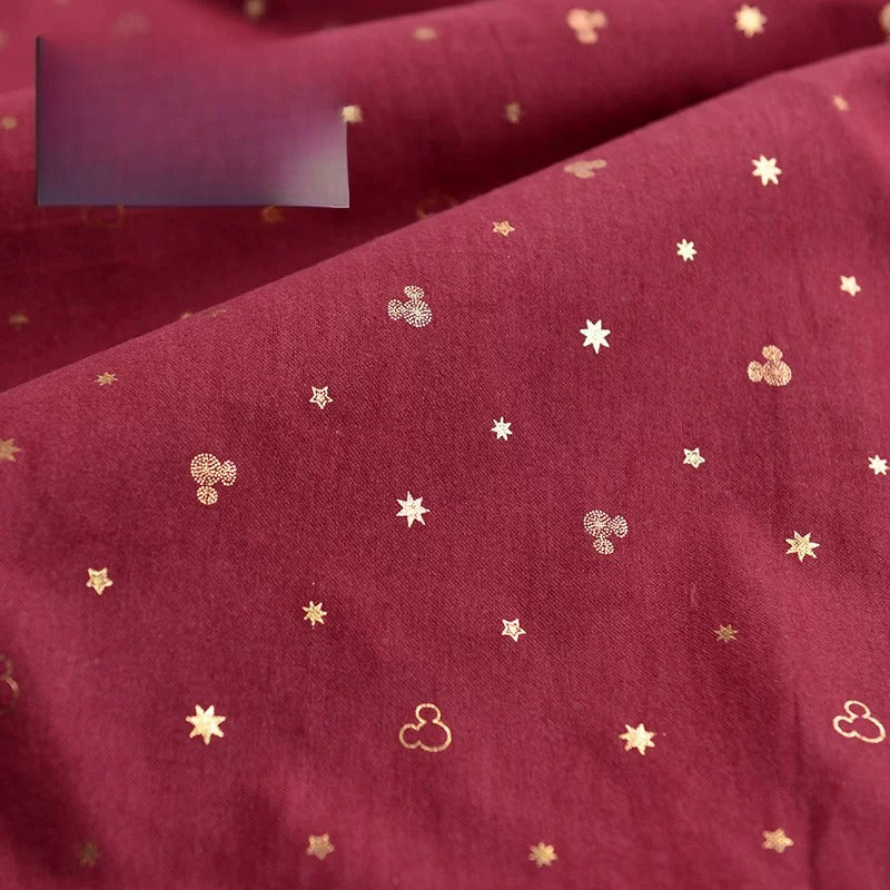 Brushed Cotton Flannel Fabric, Kids Prints, for Kids' Wear, Pajamas & DIY - Red Mickey