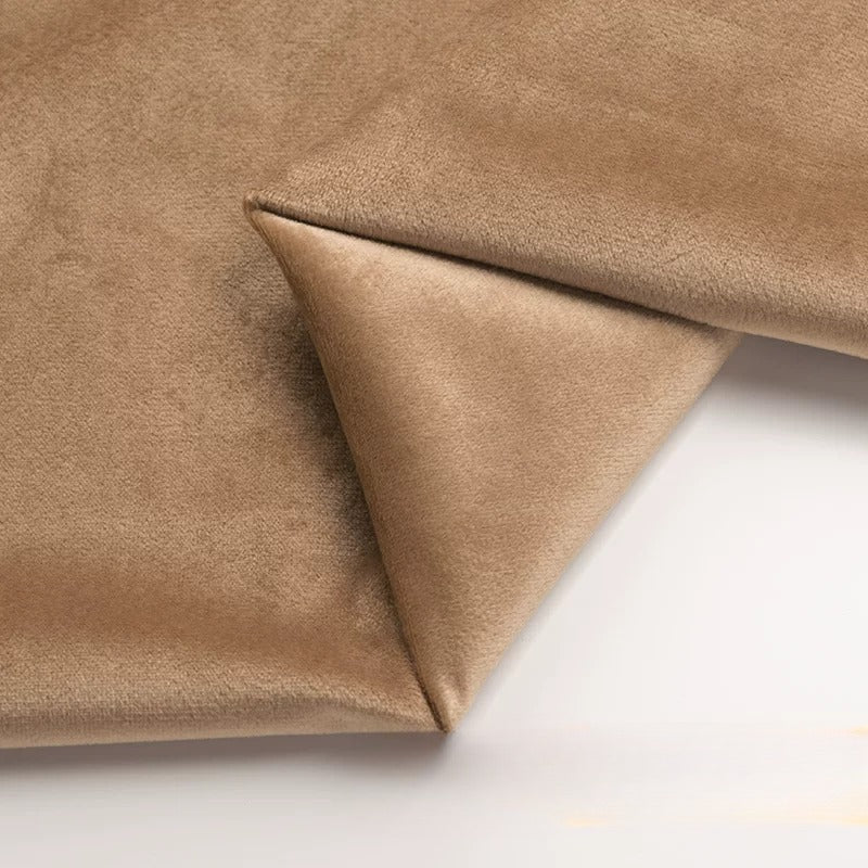 Velvet Fabric, Golden Velour Solid, for Cushions, Curtains & Costumes - Light Khaki