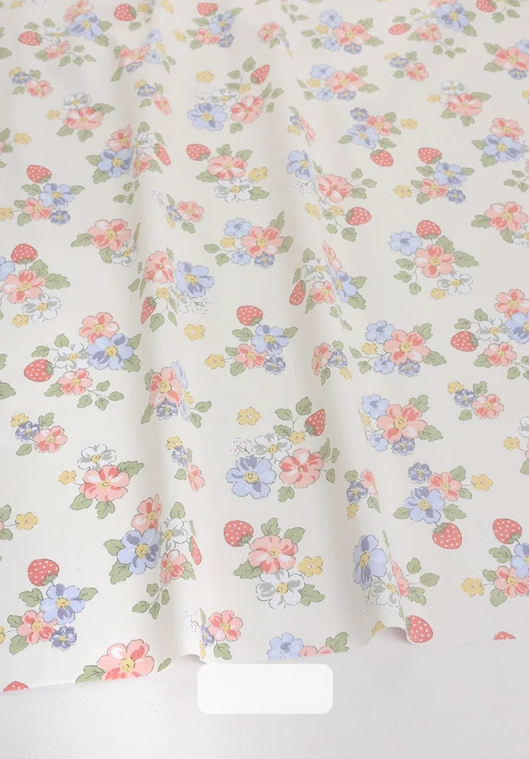 Cotton Fabric, Country Floral Prints, for Dresses, Skirts & Patchwork - Red Strawberry Bloom