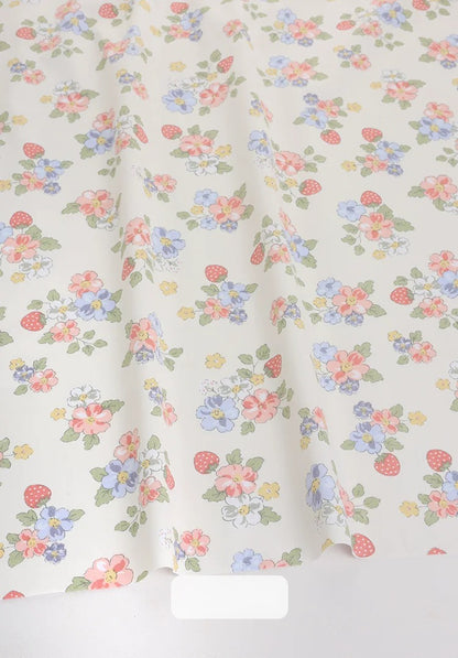Cotton Fabric, Country Floral Prints, for Dresses, Skirts & Patchwork - Red Strawberry Bloom