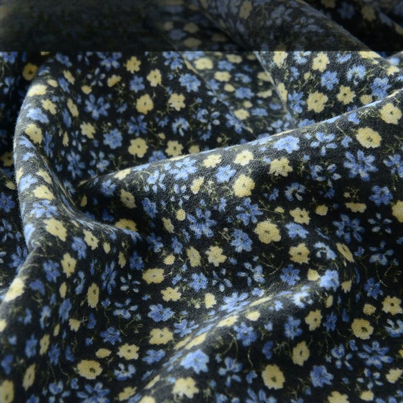 Brushed Cotton Flannel Fabric, Kids Prints, for Kids' Wear, Pajamas & DIY - Blue Yellow Blossom