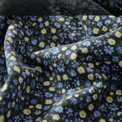 Brushed Cotton Flannel Fabric, Kids Prints, for Kids' Wear, Pajamas & DIY - Blue Yellow Blossom