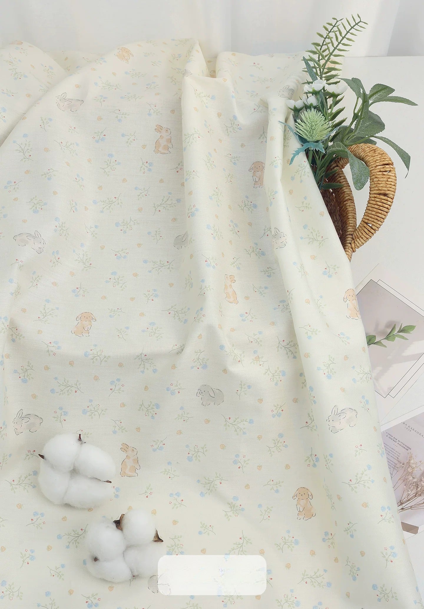 Class A Baby Cotton Fabric, Adorable Prints, for Babywear, Quilts & Bedding - Spring Bunny Twig