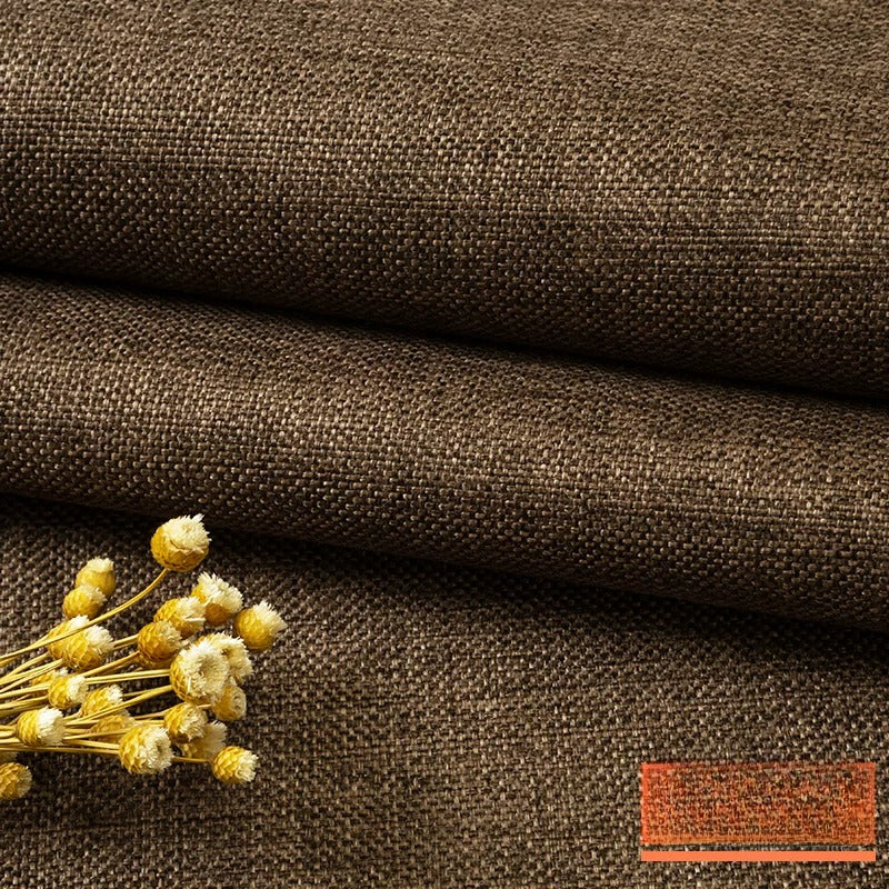 Cotton Linen Fabric, Heavy Plain Weave, for Sofa Covers, Tablecloths & Cushions - Coffee