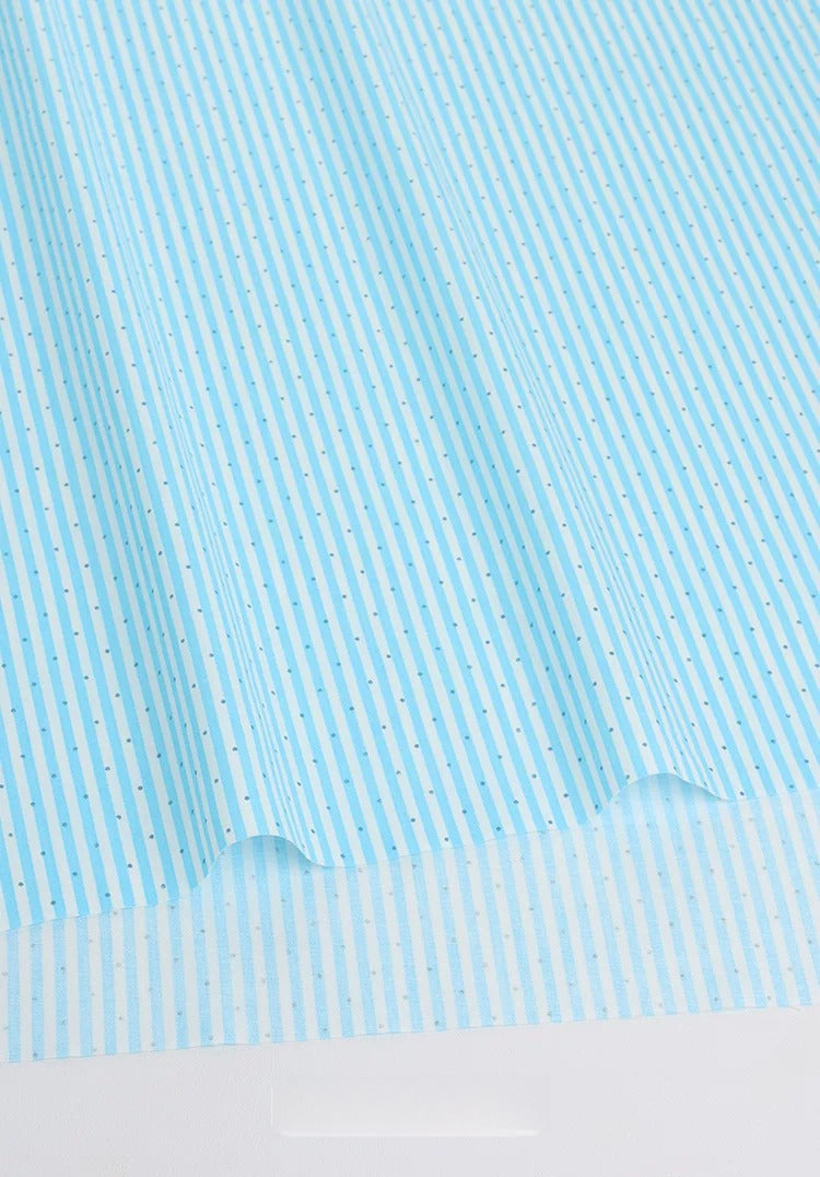 Cotton Fabric, Plaid Stripe & Polka Prints, for Bedding, Tablecloths & Garments - Aqua Stripe Dot