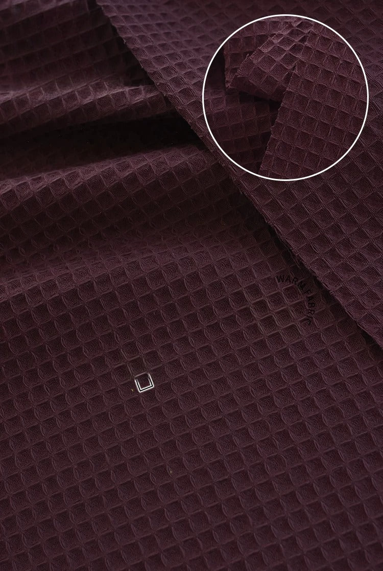 Cotton Waffle Fabric, Pure Solid, for Bathrobes, Pajamas & Home Textiles - Wine Red
