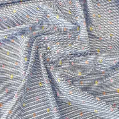 Cotton Clipped Floral Fabric, for Shirts & Dresses - Blue Check Bean