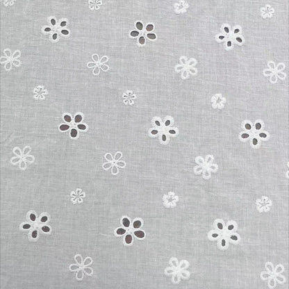 100% Cotton Cutwork Embroidery Fabric, 180 g/m², 130 cm Wide, for Shirts, Curtains & Dresses - White