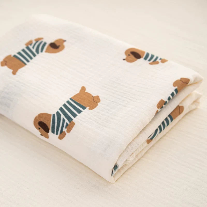 Cotton Double Gauze Fabric, for Baby Sleepwear & Bibs - Striped Puppy