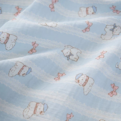 Cotton Double Gauze Fabric, for Baby Blankets & Bibs - Cat & Bow on Blue