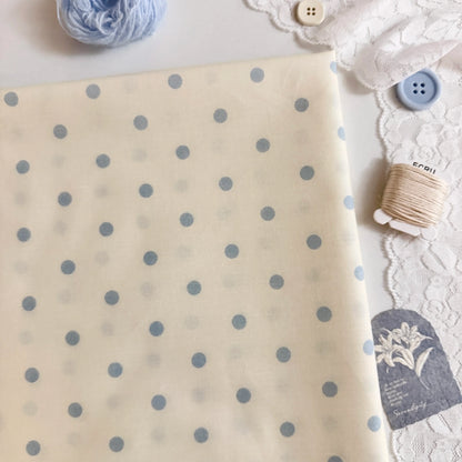 Cotton Print Fabric, Fresh Polka Dots, for Homewear, Scrunchies & Dollwear - Cream Blue Dot