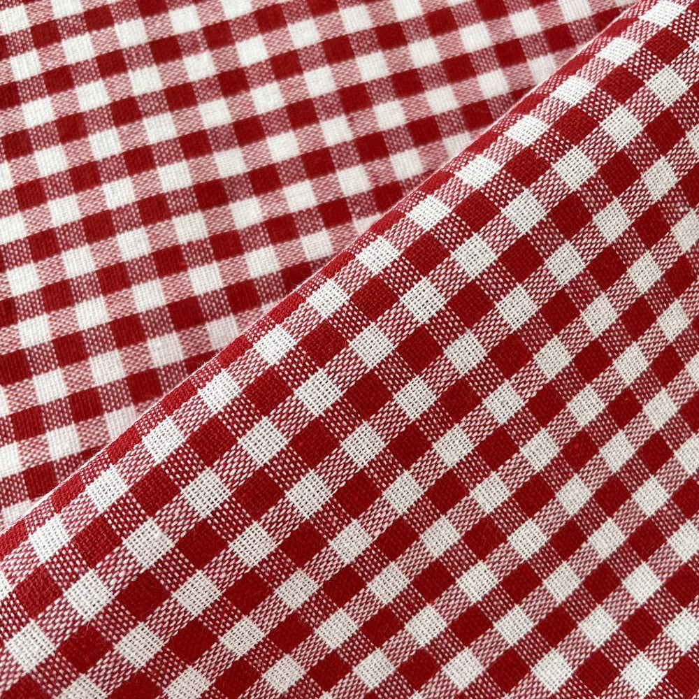 Cotton Gingham Check Fabric, for Shirts & Cushions - Small Red Check