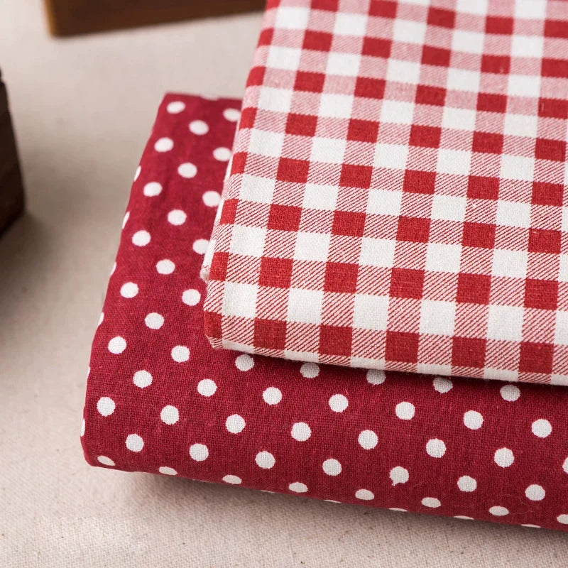 Japanese-Korean Style Cotton Gingham & Dot Fabric, Soft Cloth for Apparel & Decor - Gingham