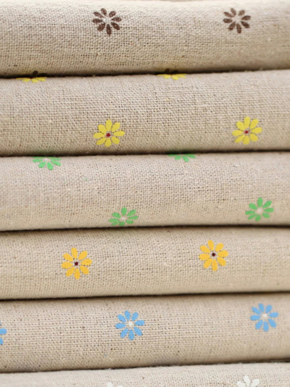 Heavy Cotton Linen Daisy Fabric, for Curtains & Upholstery