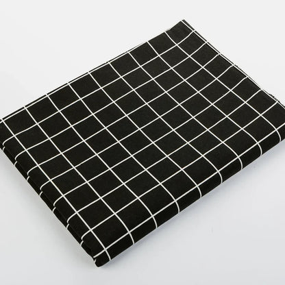 Heavy Cotton Linen Daisy Fabric, for Curtains & Upholstery - Black Large Check