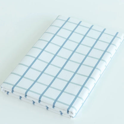 Heavy Cotton Linen Daisy Fabric, for Curtains & Upholstery - Blue Line Check