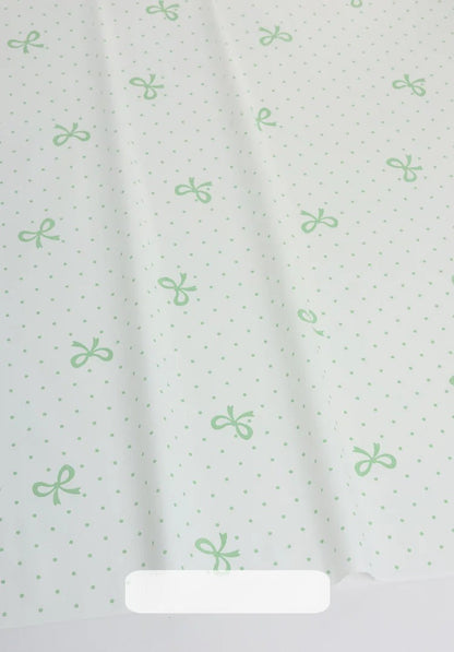 Cotton Fabric, Plaid Stripe & Polka Prints, for Bedding, Tablecloths & Garments - Green Bow Dot