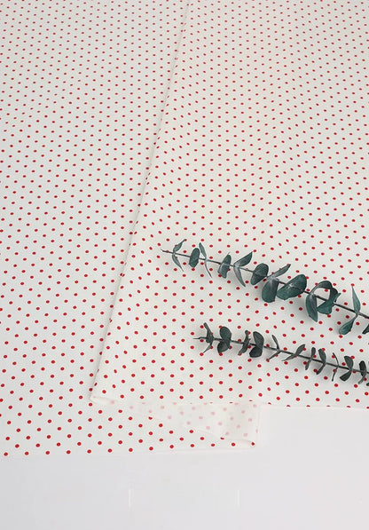 Cotton Fabric, Plaid Stripe & Polka Prints, for Bedding, Tablecloths & Garments - White Red Dot