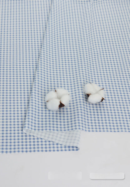 Cotton Fabric, Plaid Stripe & Polka Prints, for Bedding, Tablecloths & Garments - Sky Blue Plaid