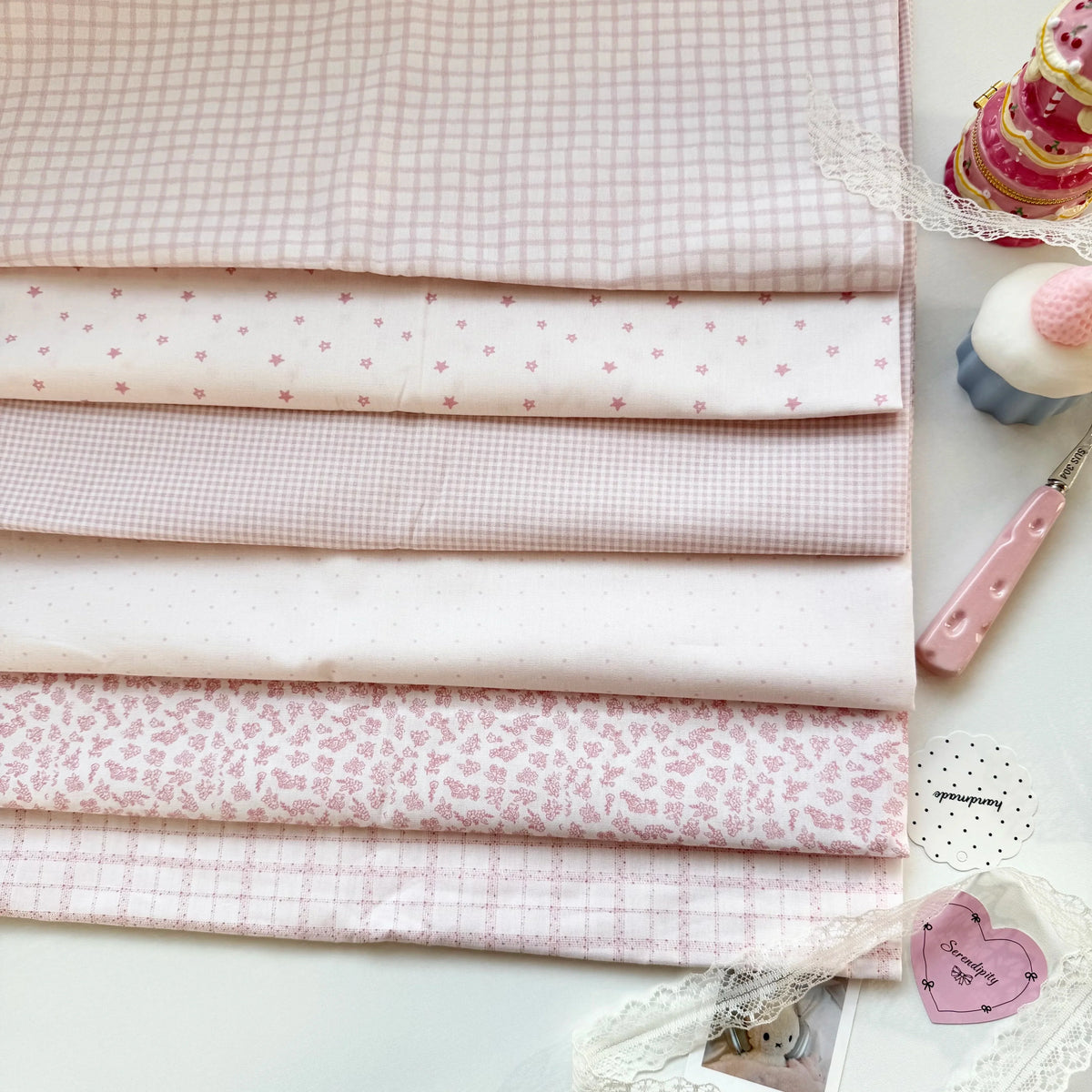 Cotton Fabric, Star Polka & Plaid Prints, for Homewear, Dollwear & Scrunchies
