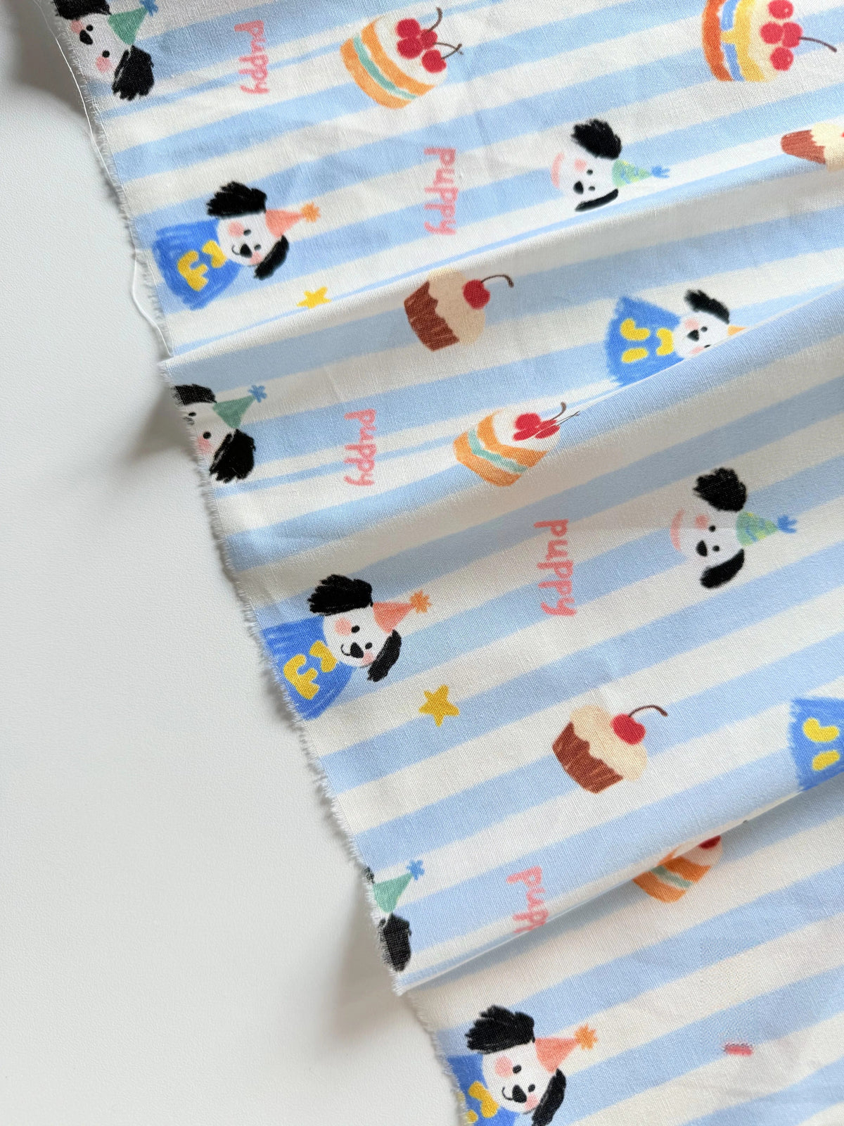 Cotton Print Fabric, Cute Striped Dogs, for Dollwear, Kids' Wear & Scrunchies - Blue Stripe Dog