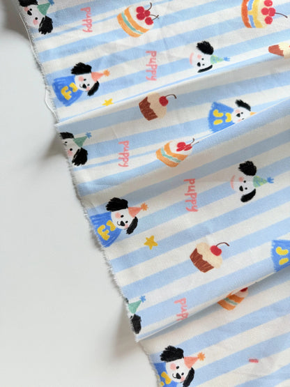 Cotton Print Fabric, Cute Striped Dogs, for Dollwear, Kids' Wear & Scrunchies - Blue Stripe Dog