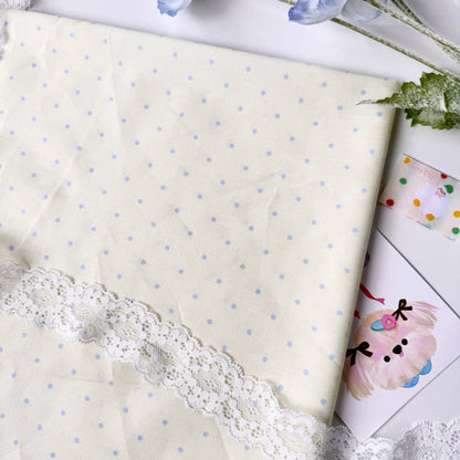 Cotton Fabric, Two-Tone Polka Dot, for Dollwear, Scrunchies & Light Tops - Cream Yellow Blue Dot