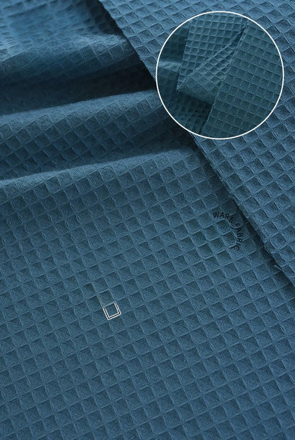Cotton Waffle Fabric, Pure Solid, for Bathrobes, Pajamas & Home Textiles - Vintage Blue
