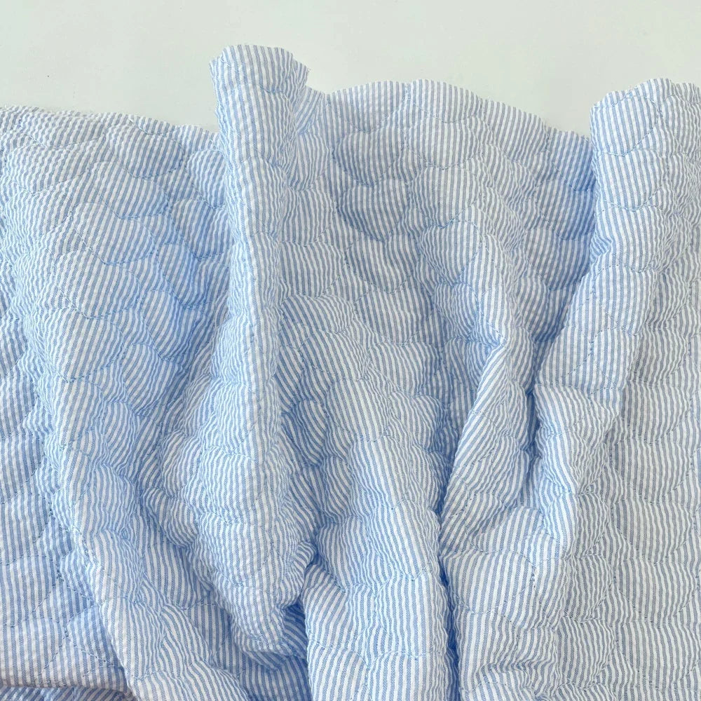 Crinkled Heart Quilted Fabric, Soft for DIY, 55 in Wide - Quilted Blue Heart Stripe