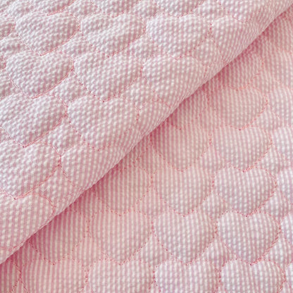 Crinkled Heart Quilted Fabric, Soft for DIY, 55 in Wide - Quilted Pink Heart Stripe