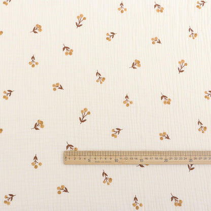 Cotton Double Gauze Fabric, Cat & Heart Prints (6) - Longan Flower