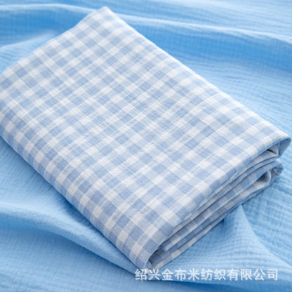 Double Gauze Fabric, Cotton Plaid & Dots (14 Prints) - Blue Plaid