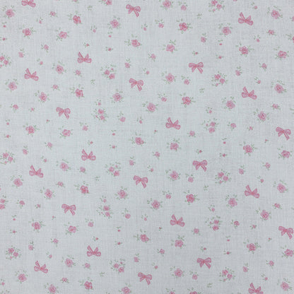 Cotton Double Gauze Fabric, Small Floral & Bow Prints (6) - White Bow